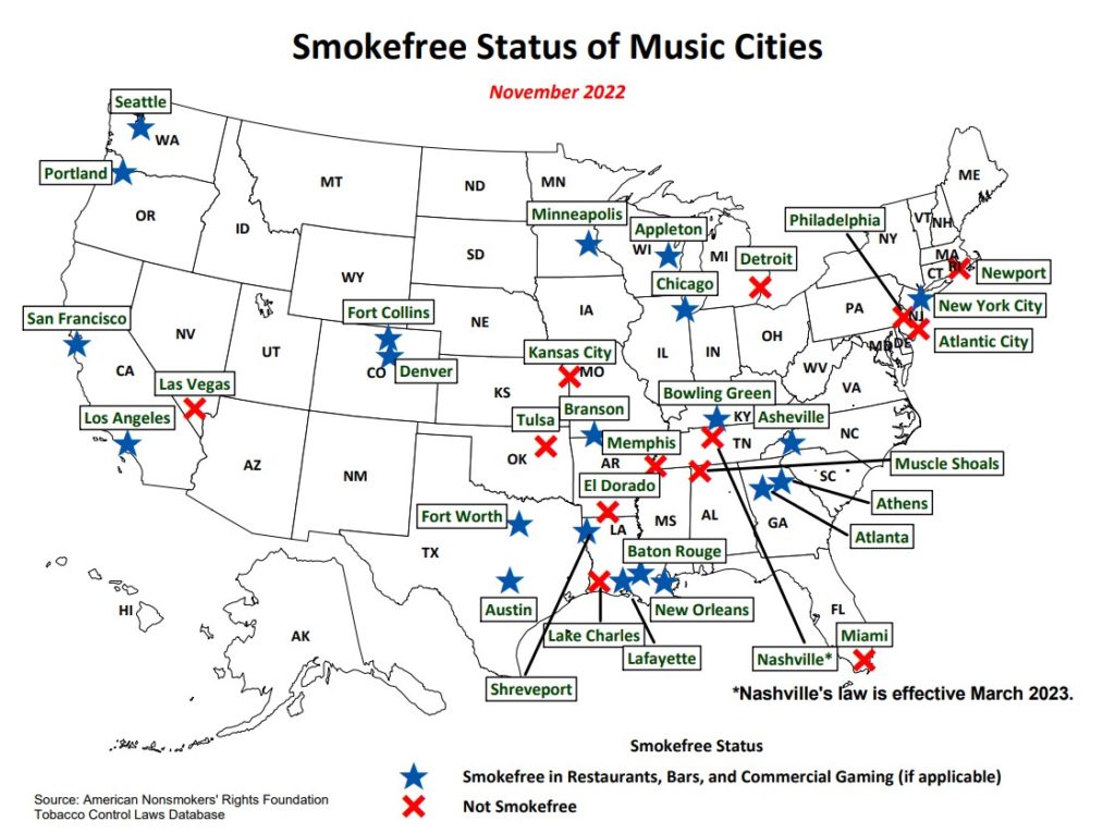 smokefree music cities map